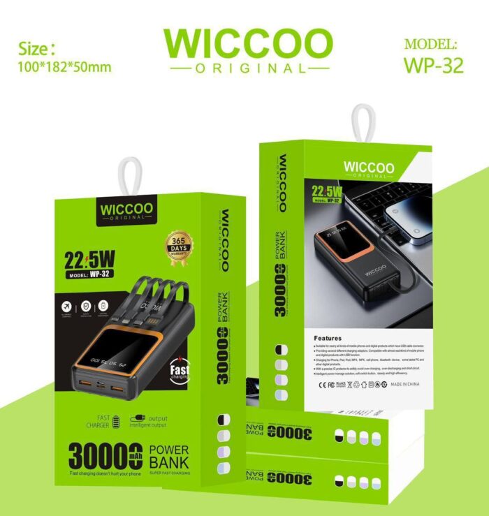 پاوربانک Wiccoo WP32 با ظرفیت30000 میلی‌آمپر ساعت و شارژ سریع - Image 2